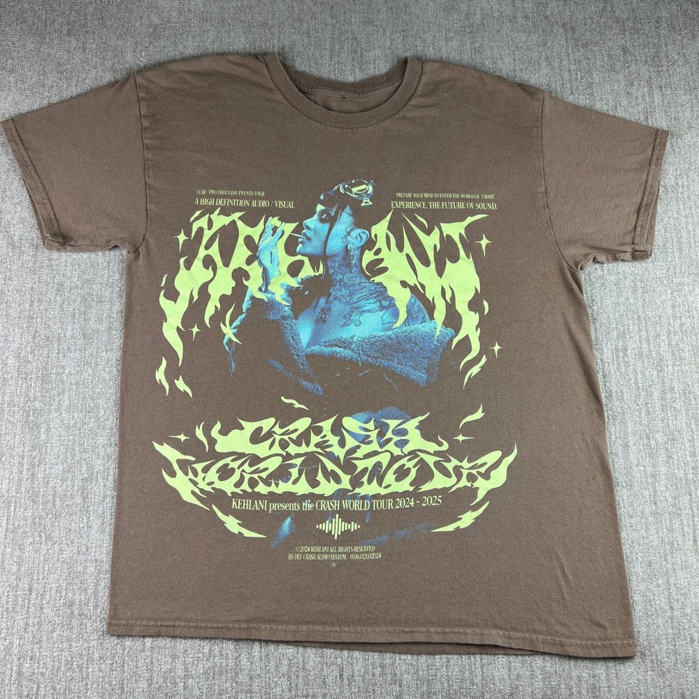 Kehlani Crash World Tour 2024 T-Shirt Mens Large Tan Brown Graphic Concert Tee